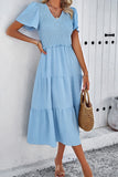 V-Neck Tiered Midi Dress