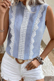 Striped Lace Trim Sleeveless Blouse