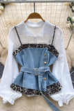 Belted Denim Combo Blouse