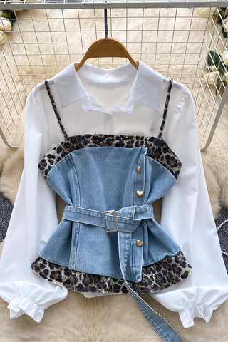 Belted Denim Combo Blouse