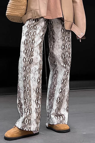 Snake Print Wide-Leg Casual Pants