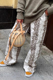 Snake Print Wide-Leg Casual Pants