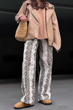 Snake Print Wide-Leg Casual Pants