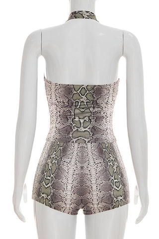 Halter Neck Snakeskin Print Short Set