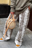 Snake Print Wide-Leg Casual Pants