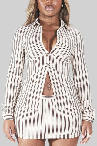 Striped Button-Front Skirt Set