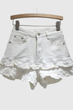 Ruffled Hem Denim Shorts