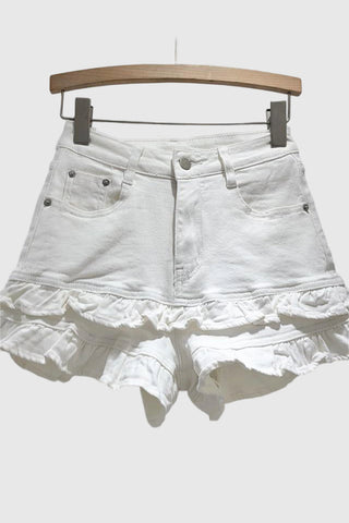 Ruffled Hem Denim Shorts