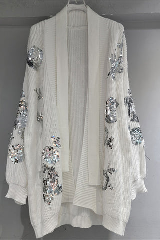 Sequined Open-Front Cardigan