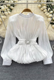 Elegant Pleated Blouse with Belt
