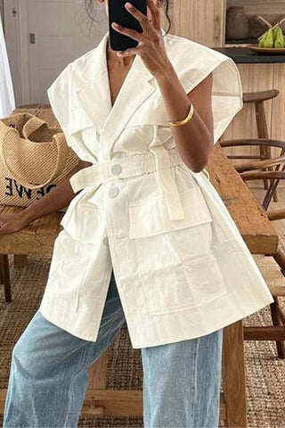 Belted Sleeveless Blazer Shirt