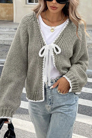 Knit Cardigan with Contrast Trim