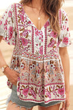 Bohemian V-Neck Print Blouse