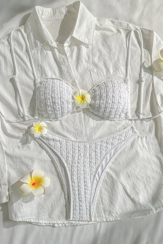 Textured Bikini Set with Floral Accents