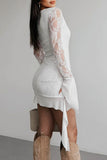 Ruched Lace Mini Dress with Flare Accents