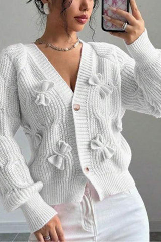 Charming Knit Cardigan with Bow Details