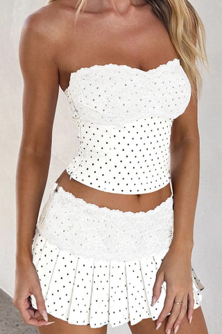 Lace-Trimmed Pleated Skirt Set