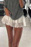 High-Waist Pleated Mini Lace Skirt