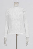 Elegant High-Neck Lace Long-Sleeve Tee