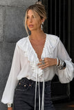 Ruffle-Trimmed Blouse with Flowy Sleeves