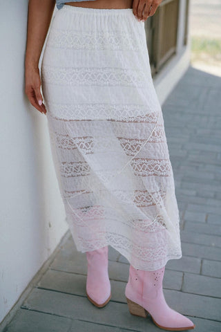 Mesh Lace Overlay Liner Midi Skirt
