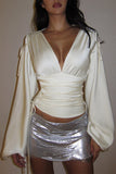 Deep V-Neck Wrap Blouse