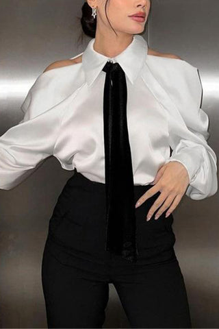 Cold-Shoulder Blouse with Tie