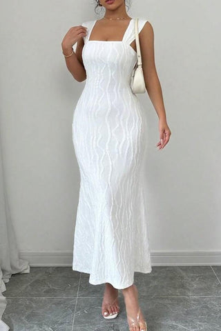 Square-Neck Casual Midi Dress