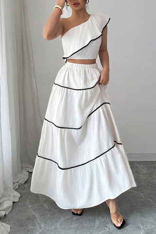 One-Shoulder Tiered Skirt Set