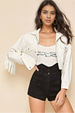 Fringe Accented Button-Front Denim Jacket