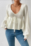 Scalloped Tie-Front Sweater