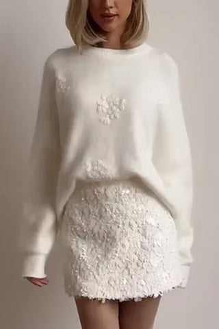 Floral Textured Relaxed Sweater