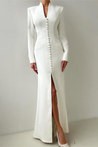 Elegant Button-Detail Evening Gown