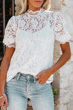 High Neck Lace Short Sleeve Blouse