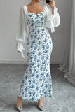 Floral Print Maxi Casual Dress with Sleeves