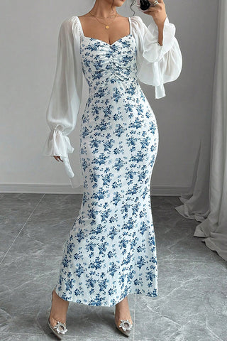 Floral Print Maxi Casual Dress with Sleeves
