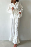 Ruffle-Trim Pants Set with Tie Waist