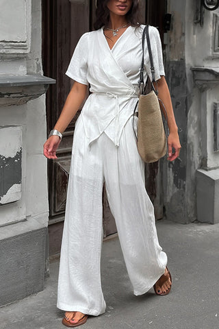 Wrap Top and Wide-Leg Pant Set
