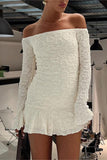 Off-Shoulder Textured Casual Dress