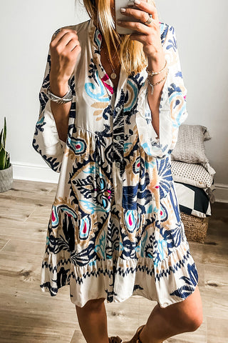 Boho Print Tiered Mini Dress
