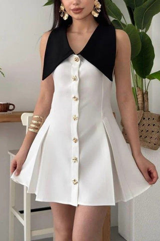 Contrast Collar Button-Up Dress