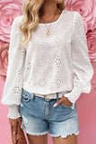 Eyelet Smocked Cuff Sheer Blouse