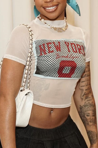 Mesh Graphic Cropped Tee