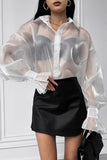 Elegant Sheer Button-Up Blouse