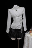 Lace-Up Front Long Sleeve Blouse