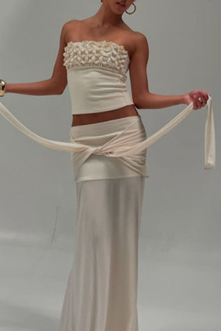 Ruched Crop Top and Draped Skirt Set