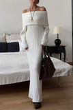 Off-Shoulder Ribbed Casual Dress