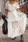 Sheer Floral Ruffle Tie Waist Maxi Dress