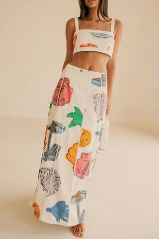 Printed Crop Top and Maxi Skirt Set