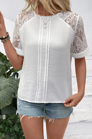 Lace-Sleeve Casual Blouse